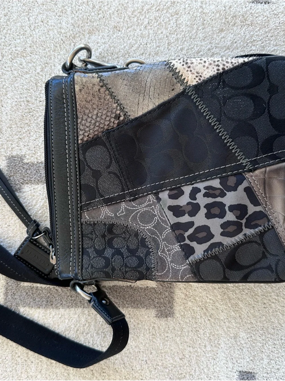 Coach Patchwork Signature & Leopard Wristlet in Black and Gray Y2K